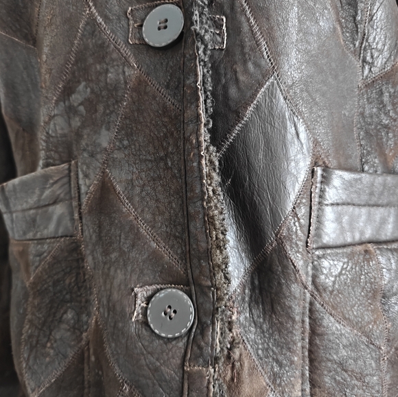 VTG Shearling Jacket Reversible brown patchwork small Germany Boho - Picture 3 of 9